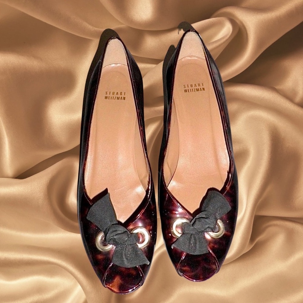 Stuart Weitzman Patent Tortoise Shell Peep Toes - image 1